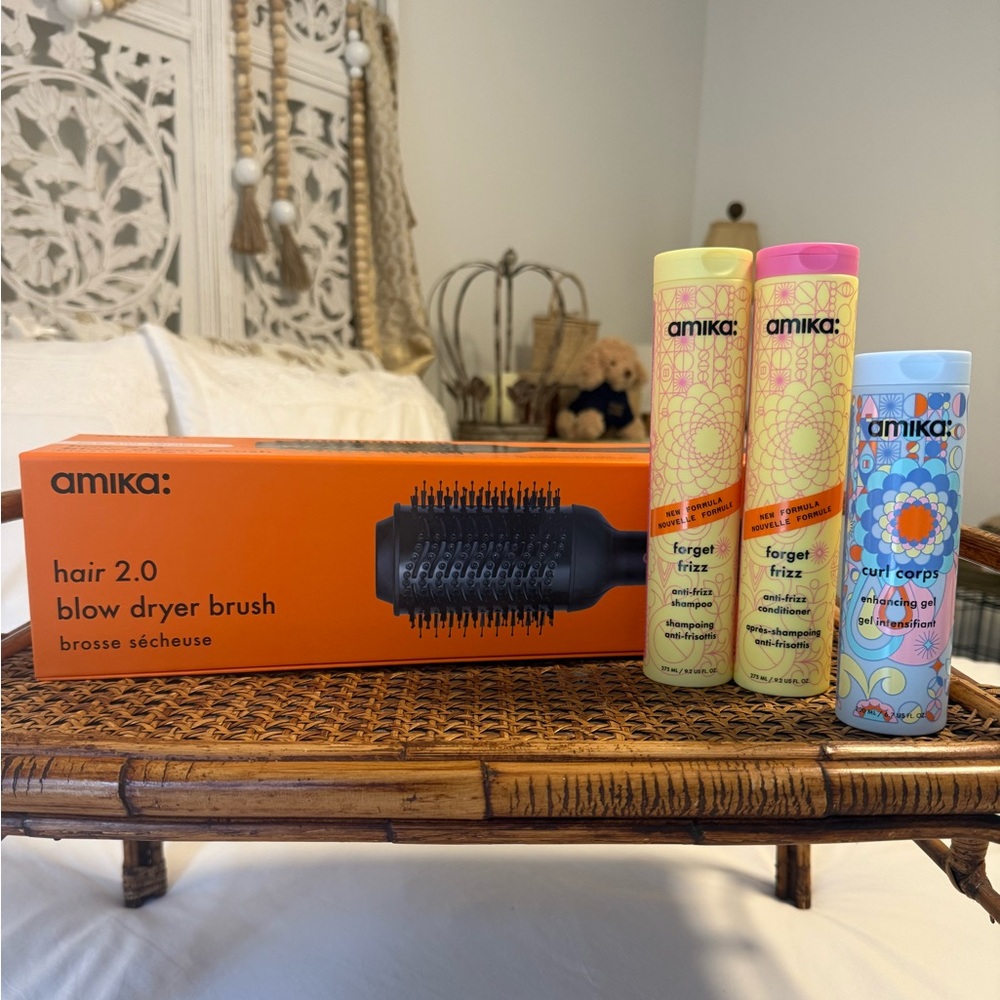 Amika Hair 2.0 Blow Dryer Brush Set - Black, w/ 3 full size hair care products.